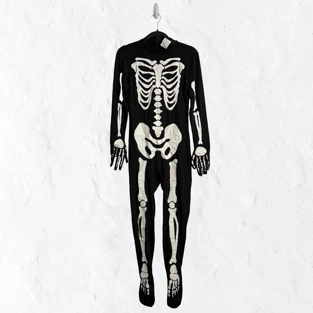 Spooktacular Creations Skeleton Jumpsuit Kids XL 12-14 Black Halloween Costume